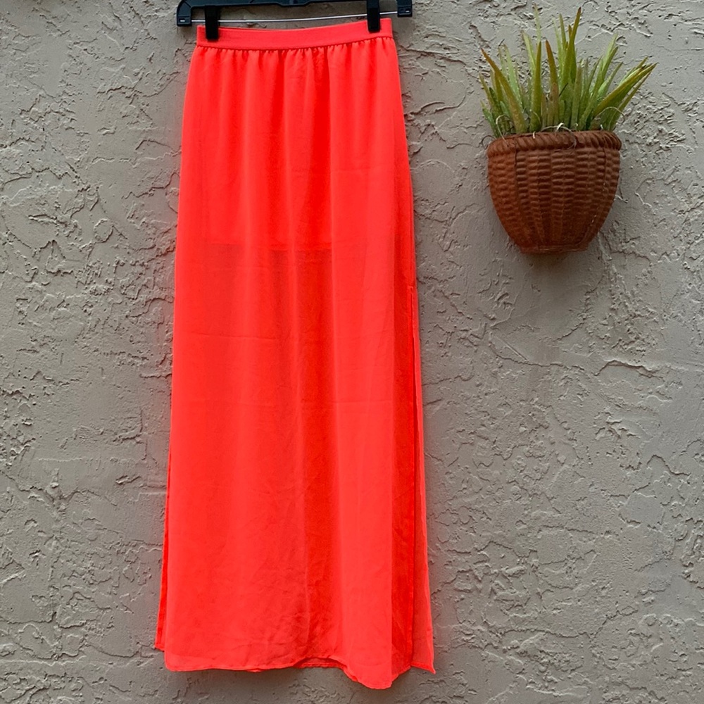 H&M Vibrant Neon Orange Sheer Skirt With Side Slits